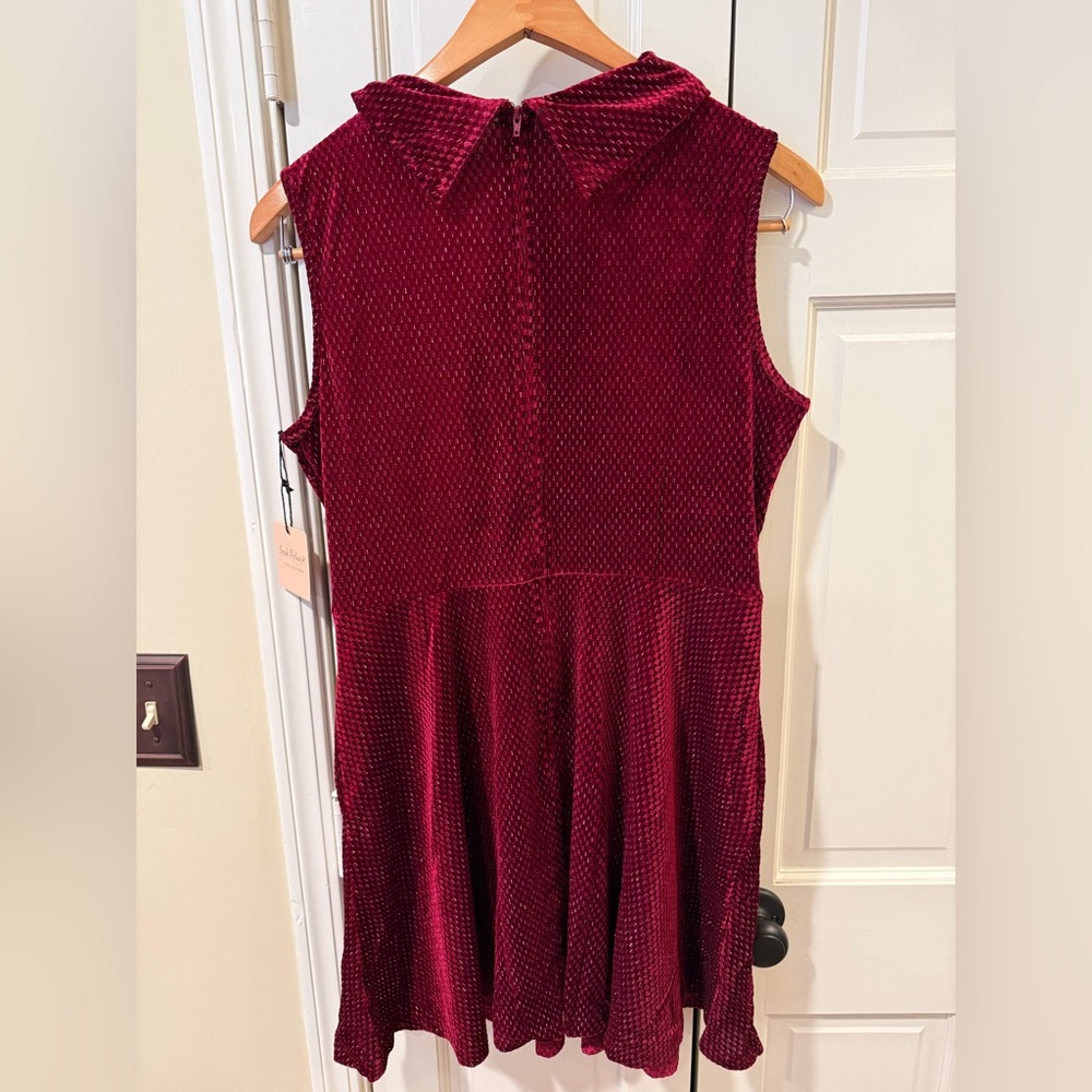Smak Parlour Unique Vintage ruby red mock neck fit flare velvet dress XL - Picture 8 of 8